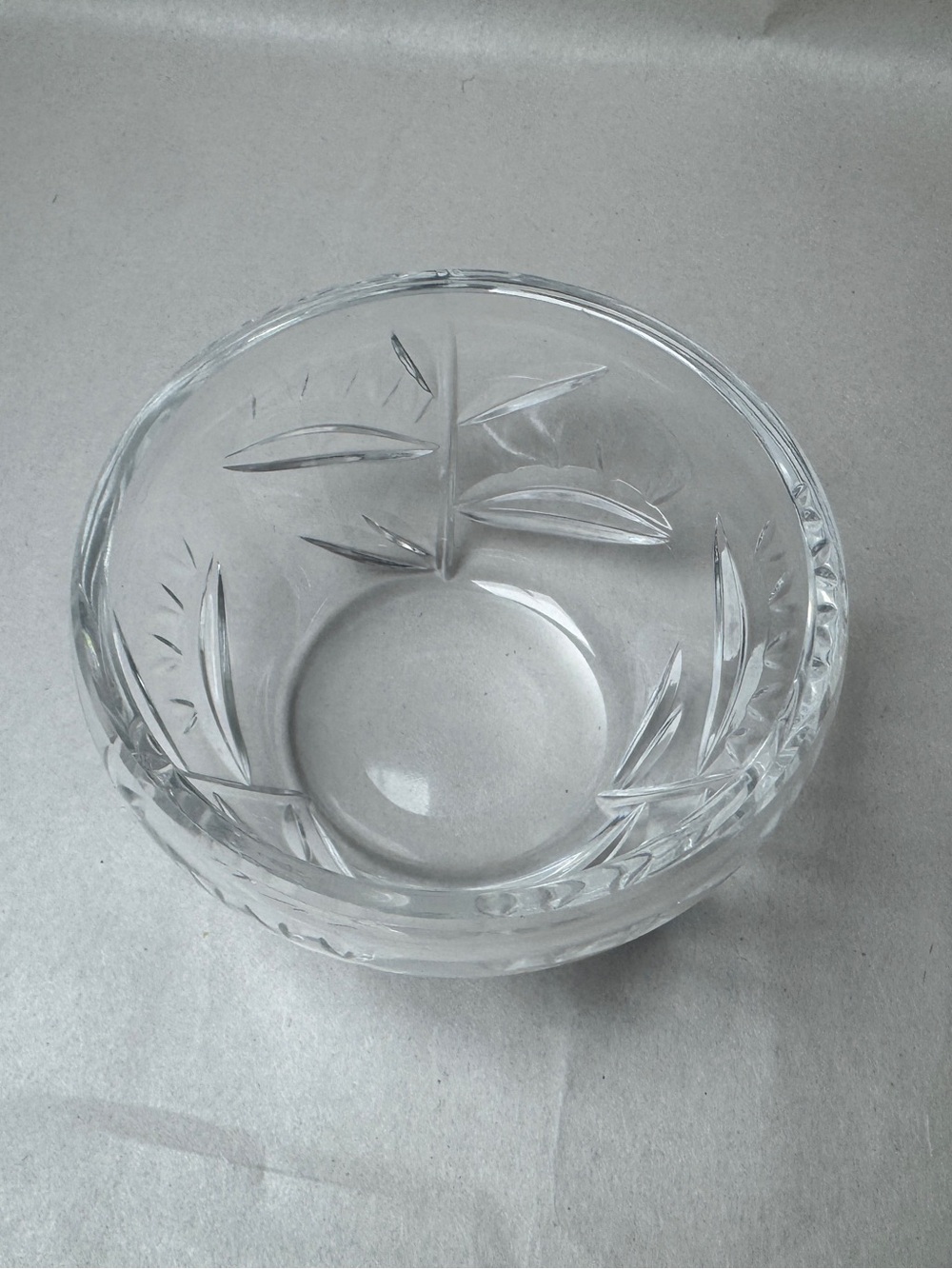 Vintage Cut Crystal Nut Bowl Floral Leaf Pattern Clear Crystal Dish